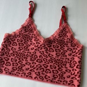 Pink Leopard Print Cropped Tank Bralette, Size Small